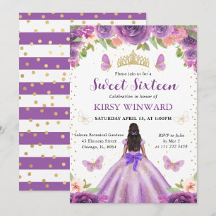 Lichtpaarse jurk donkere huid prinses Sweet 16 Kaart