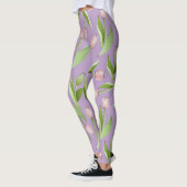 Lichtpaarse moderne roze tulp print leggings (Links)