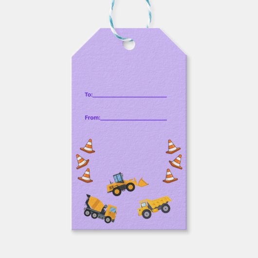 Lichtpaarse pret bouwtruck verjaardag cadeaulabel (Voorkant)