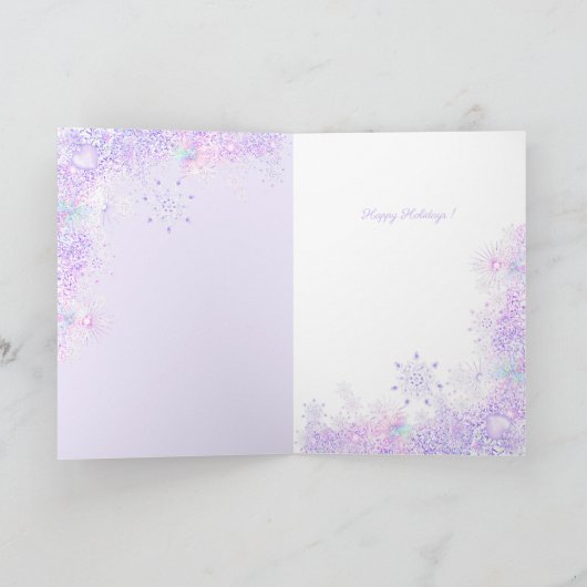 lichtpaarse sneeuwvlok & glinsterend hart kaart (Binnen)