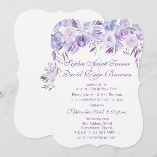 Lichtpaarse Stofblauwe Bloemige Avondreceptie Kaart (Voorkant / Achterkant)