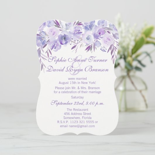 Lichtpaarse Stofblauwe Bloemige Avondreceptie Kaart (Staand voorkant)