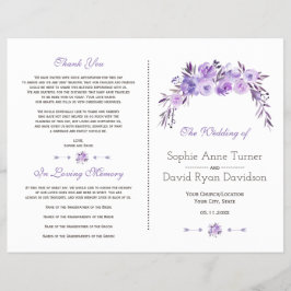 Lichtpaarse stoffige blauwe bloemen bruiloftsprogr flyer