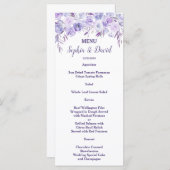 Lichtpaarse stoffige blauwe bloemige trouwmenu menu (Voorkant / Achterkant)