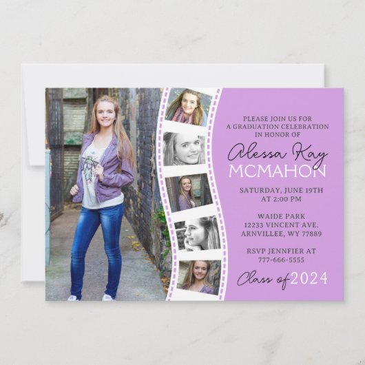 Lichtpaarse & Witte Filmstrook 6 Foto Afstudeercer Kaart (Voorkant)