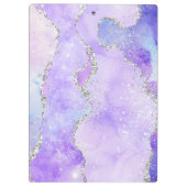 Lichtpaarse & Zilveren Nep Glitter Agate Monogram Klembord (Achterkant)