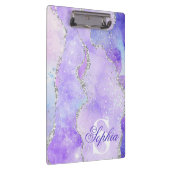 Lichtpaarse & Zilveren Nep Glitter Agate Monogram Klembord (Rechts)