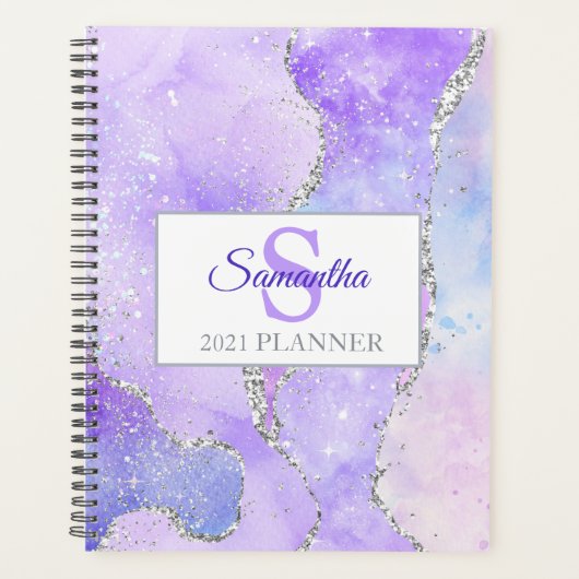 Lichtpaarse & Zilveren Nep Glitter Agate Planner (Voorkant)