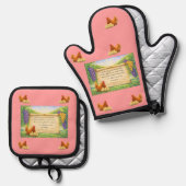 Lichtrode ovenwant en pannenlapper set met Bijbelt (Voorkant / Achterkant)