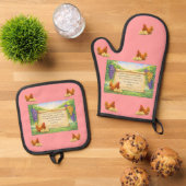 Lichtrode ovenwant en pannenlapper set met Bijbelt (Top down)