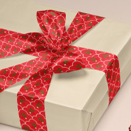 Lichtrode Scallop Holly Branch Bessen Kerstmis Satijnen Lint