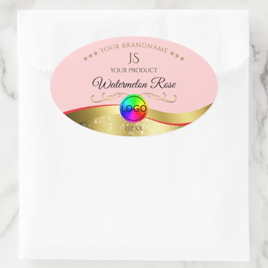 Lichtrood Wavy Gold Logo Monogram Productlabel Ovale Sticker (Tas)