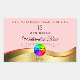 Lichtrood Wavy Gold Logo Monogram Productlabel Rechthoekige Sticker