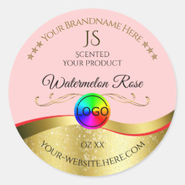 Lichtrood Wavy Gold Logo Monogram Productlabel Ronde Sticker