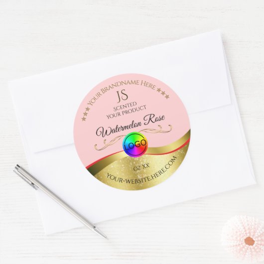 Lichtrood Wavy Gold Logo Monogram Productlabel Ronde Sticker (Envelop)