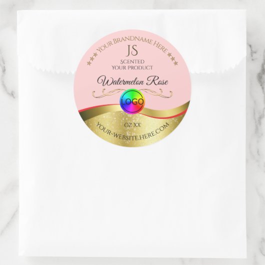 Lichtrood Wavy Gold Logo Monogram Productlabel Ronde Sticker (Tas)