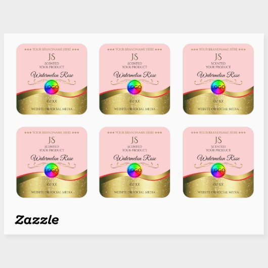 Lichtrood Wavy Gold Logo Monogram Productlabel Vierkante Sticker (Vel)