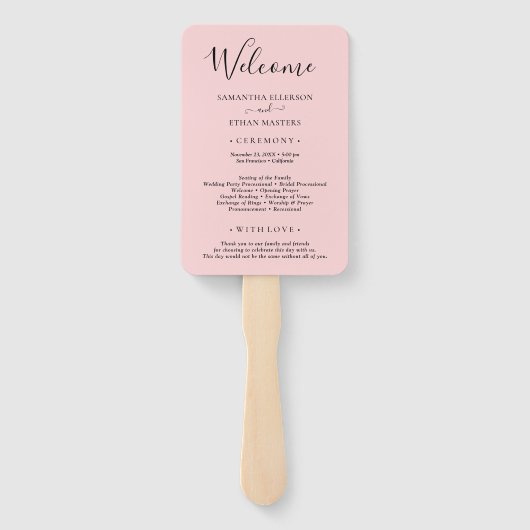 Lichtroze aangepaste foto huwelijksprogramma handwaaier (Achterkant)