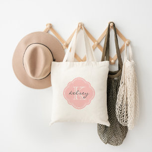 Lichtroze aangepaste gepersonaliseerde monogram tote bag