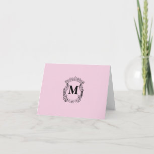 Lichtroze aangepaste monogram wapenschild bedankkaart