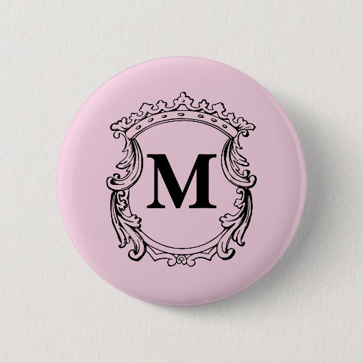 Lichtroze aangepaste monogram wapenschild ronde button 5,7 cm (Voorkant)
