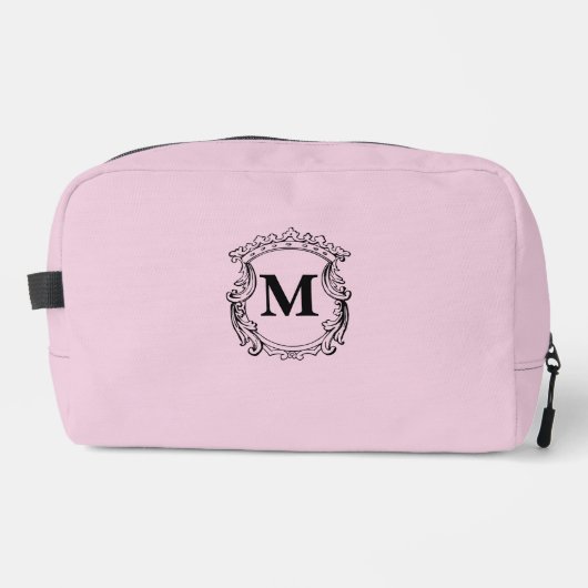 Lichtroze aangepaste monogram wapenschild toilettasje (Voorkant)