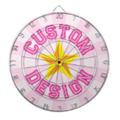 Lichtroze aangepaste tekst met gele ster ontwerp dartbord (Voorkant)