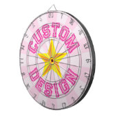 Lichtroze aangepaste tekst met gele ster ontwerp dartbord (Voorkant Rechts)