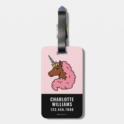 Lichtroze Afro Eenhoorn Bagagelabel (Achterkant verticaal)