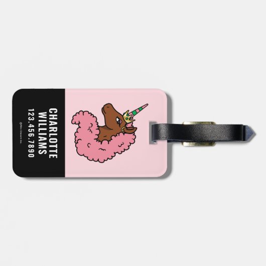 Lichtroze Afro Eenhoorn Bagagelabel (Achterkant horizontaal)