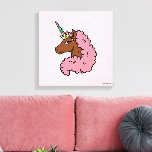 Lichtroze Afro Eenhoorn Canvas Afdruk (Insitu (Woonkamer))