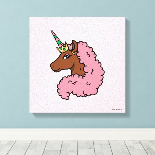 Lichtroze Afro Eenhoorn Canvas Afdruk (Insitu (Houten vloer))