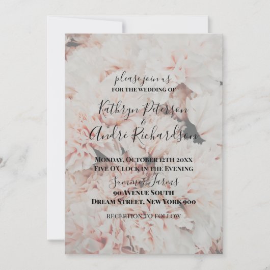 Lichtroze anjer bruiloft kaart (Voorkant)