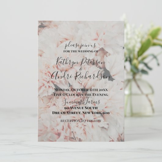 Lichtroze anjer bruiloft kaart (Staand voorkant)