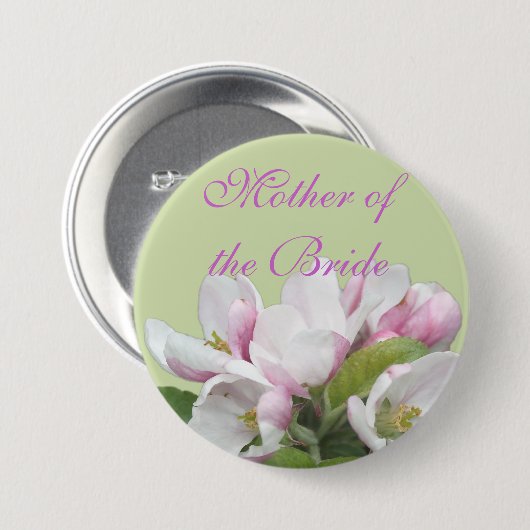 Lichtroze appelbloem, bruidkoolrapine ronde button 7,6 cm (Voorkant /achterkant)