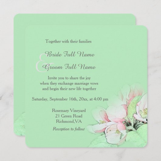  lichtroze appelbloem - bruiloft kaart (Voorkant / Achterkant)