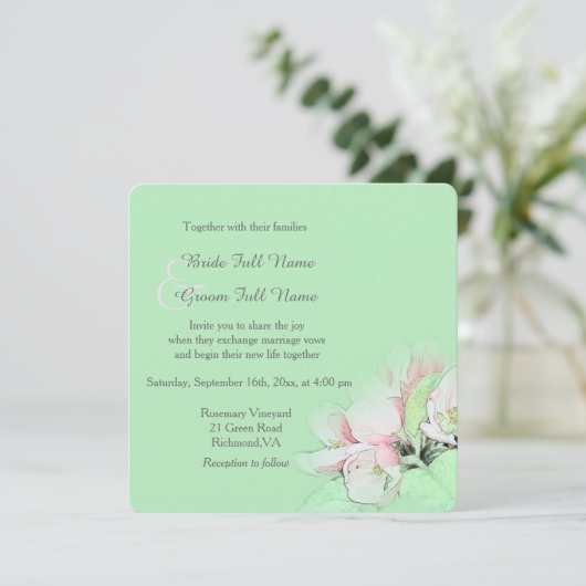  lichtroze appelbloem - bruiloft kaart (Staand voorkant)