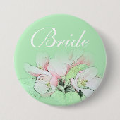  lichtroze appelbloem, bruin ronde button 7,6 cm (Voorkant)