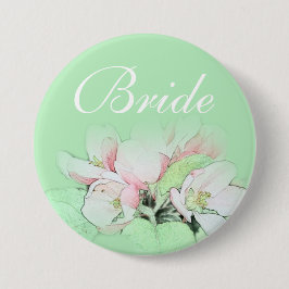  lichtroze appelbloem, bruin ronde button 7,6 cm