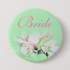  lichtroze appelbloem, bruin ronde button 7,6 cm