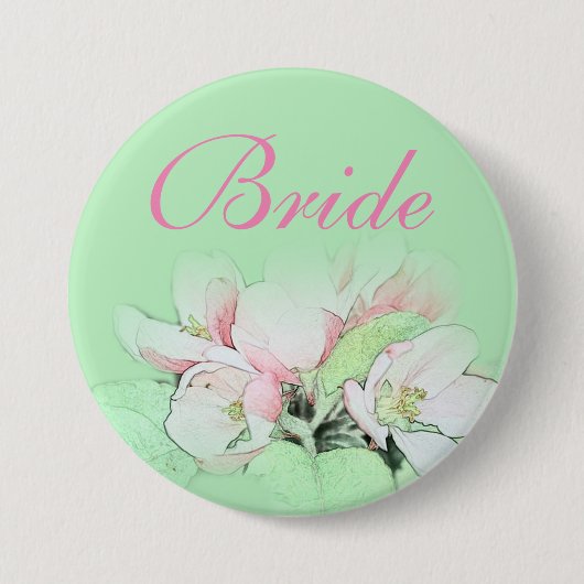 lichtroze appelbloem, bruin ronde button 7,6 cm (Voorkant)