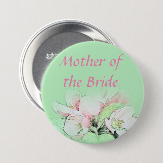  lichtroze appelbloem moeder van bruid ronde button 7,6 cm (Voorkant /achterkant)
