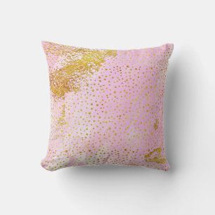 Lichtroze aquarel en goudkleurige folie confetti kussen