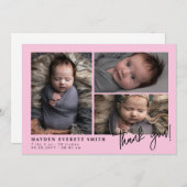 Lichtroze Baby fotocollage nieuwe baby dank u Aankondiging (Voorkant / Achterkant)