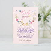 Lichtroze Baby Meisje Douche Wildflower Bedankkaart (Staand voorkant)