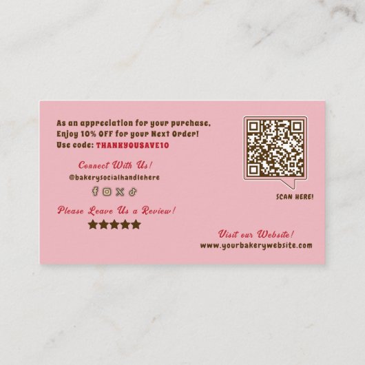 Lichtroze Bakkerij Logo Dank u Business Custom Informatiekaartje (Achterkant)