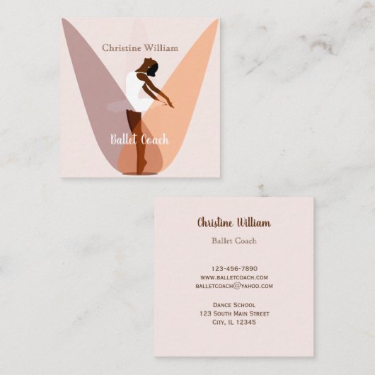 Lichtroze balletband vierkante visitekaartje (Voorkant / Achterkant)