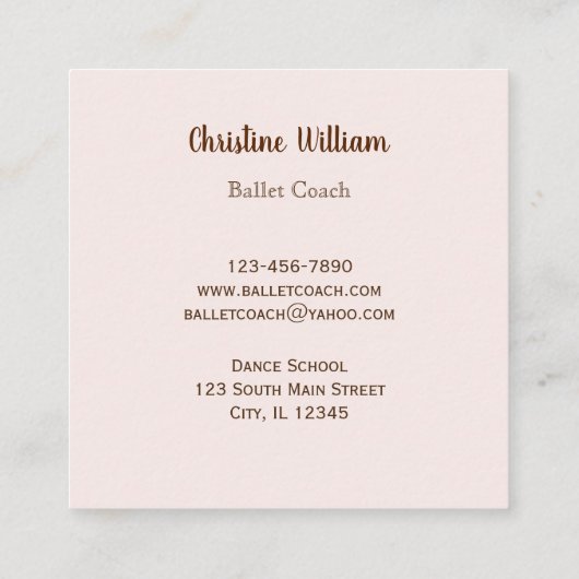 Lichtroze balletband vierkante visitekaartje (Achterkant)