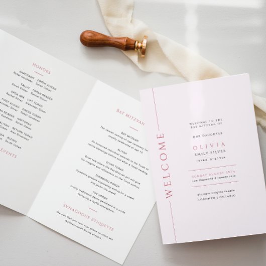 Lichtroze Bat Mitzvah Vouwprogramma Boekje Programma