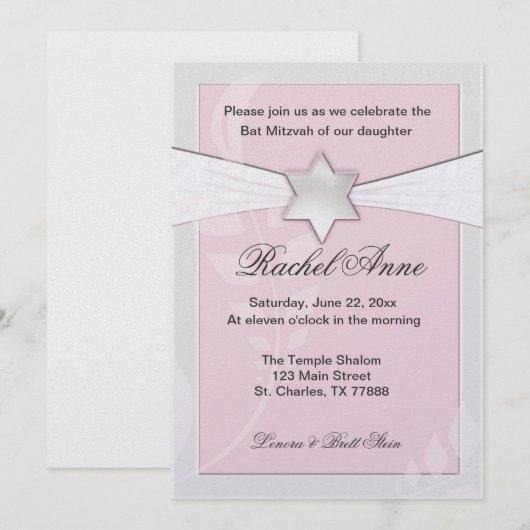 Lichtroze BBT Mitzvah-uitvindingen Kaart (Voorkant / Achterkant)